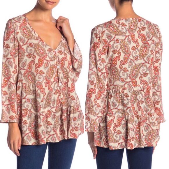 Show Me Your MuMu Paisley Boho Print Marlow Swing Top Sz S NWT - Picture 1 of 11